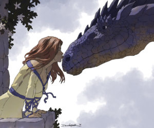 Girl kissing Dragon